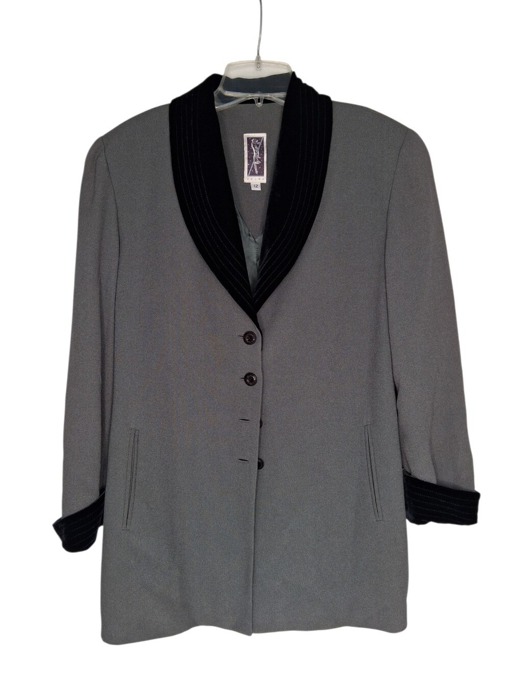 vintage Zelda Women's Gray Blazer with Black Velvet Shawl Collar Size 12 - Picture 7 of 10
